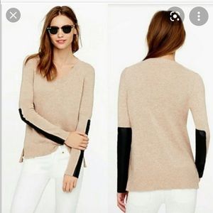 J.Crew wool-cashmere-leather v-neck sweater